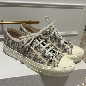 Dior Women's Beige and Gray Canvas Sneakers